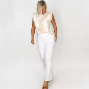 Camiseta hombreras rayas camel
