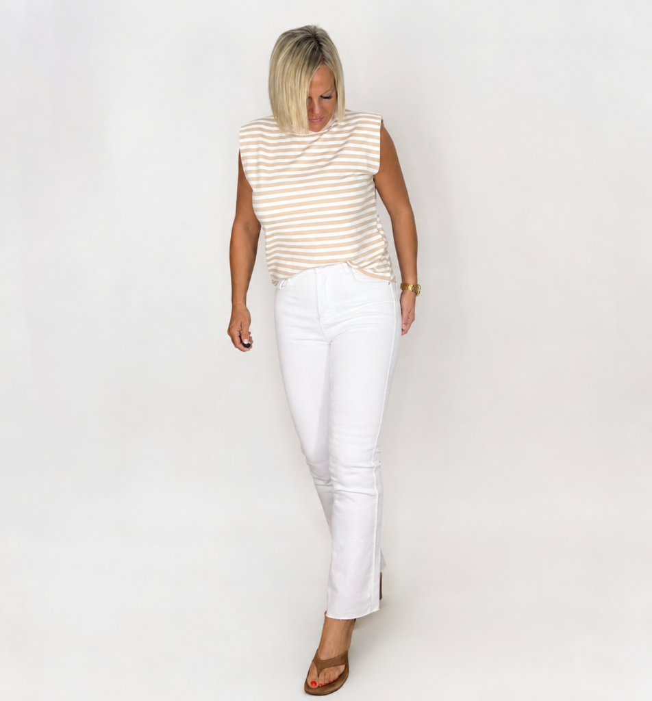 Camiseta hombreras rayas camel