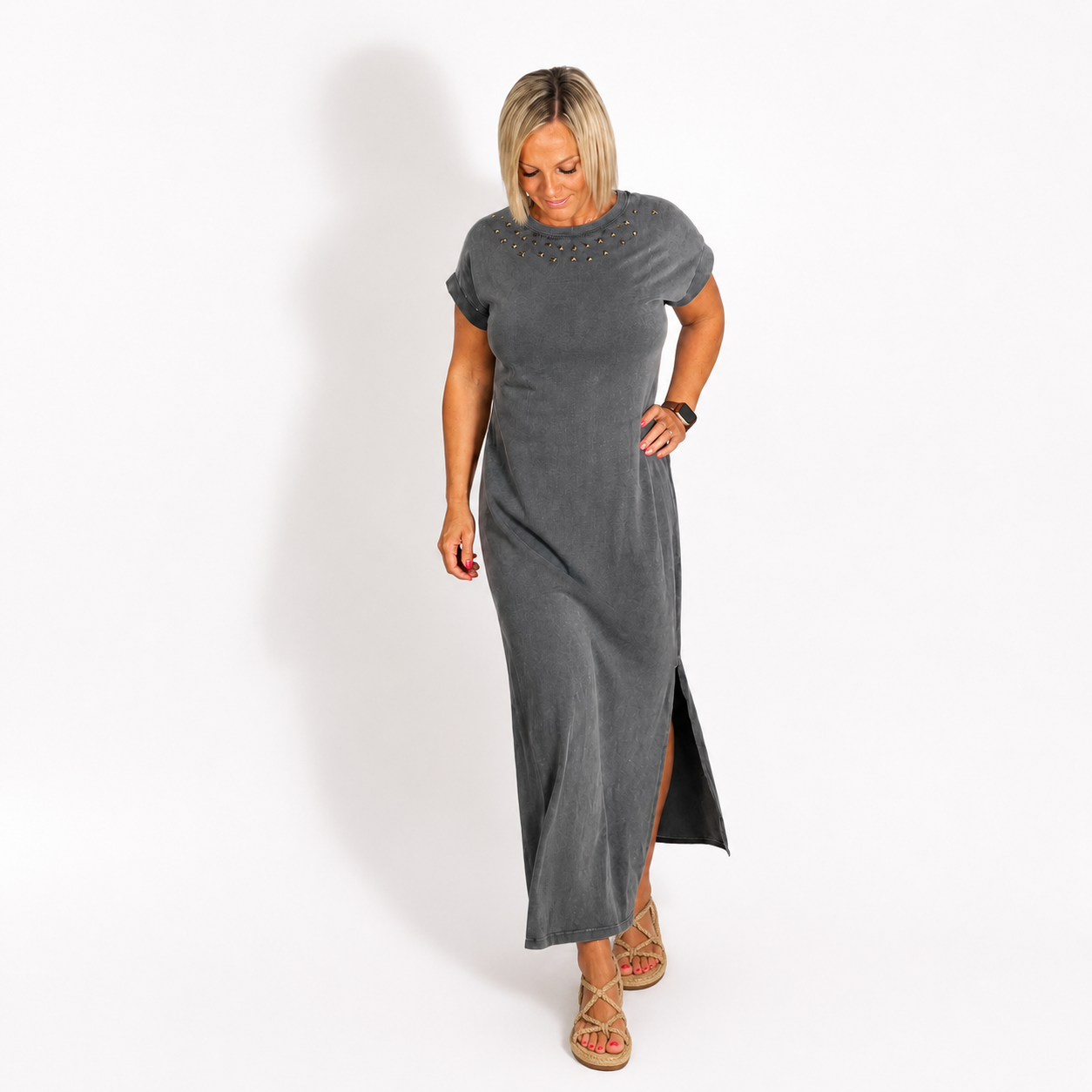 Vestido algodón gris estrellas doradas