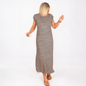 Vestido algodón rayas tachuelas mangas