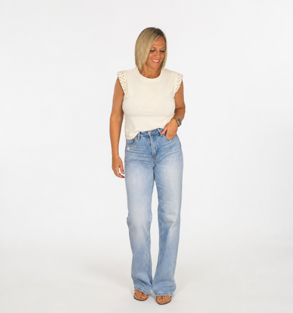 Camiseta algodón tachuelas beige