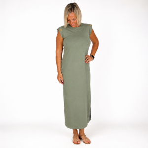 Vestido algodón verde kaki agujeros dorados