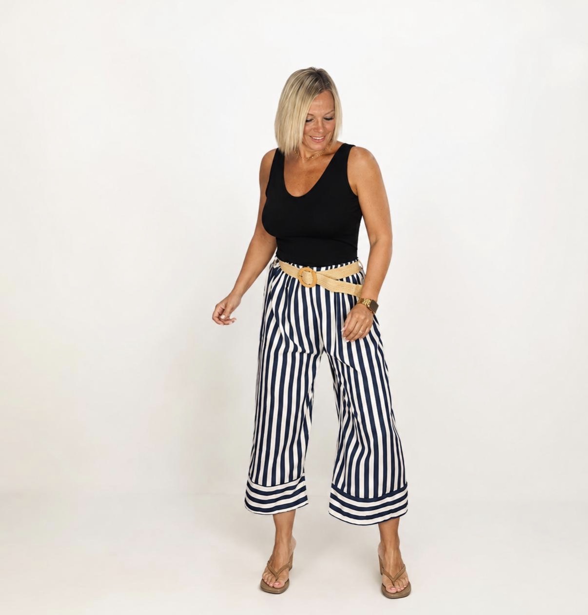 Pantalón palazzo rayas azul marino