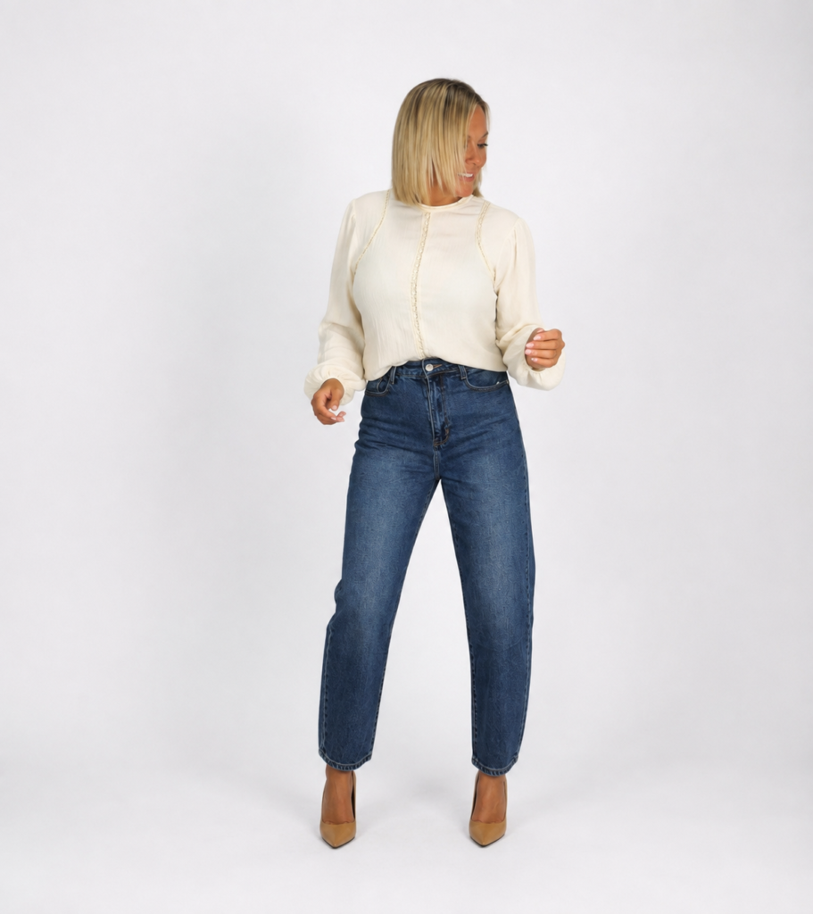 Camisa Marfil Detalles Trenzados