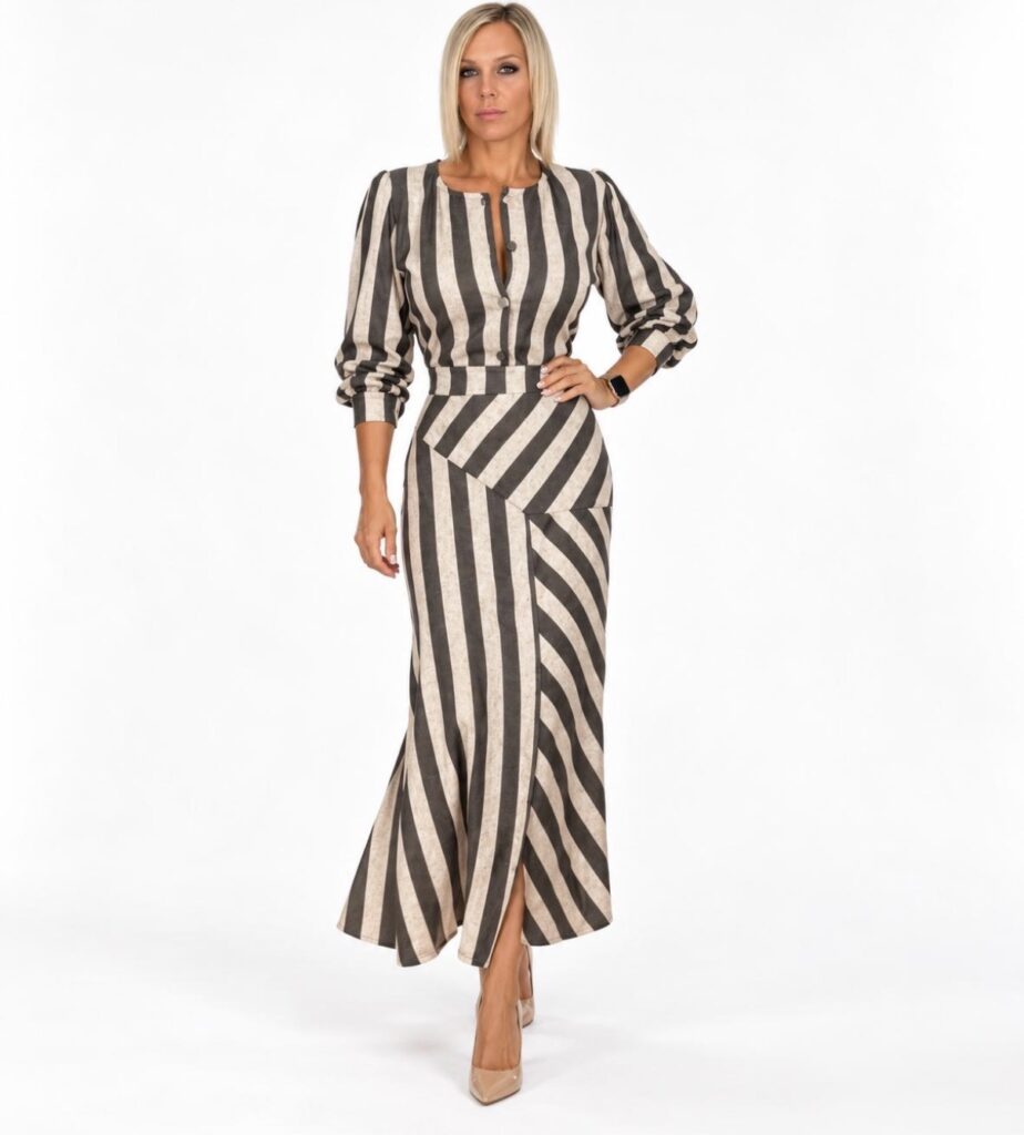 Conjunto Paño Rayas Camisa y Falda
