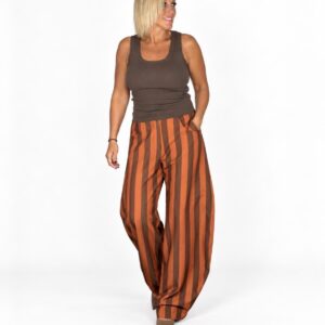 Pantalón Balloon Rayas Naranja Marrón
