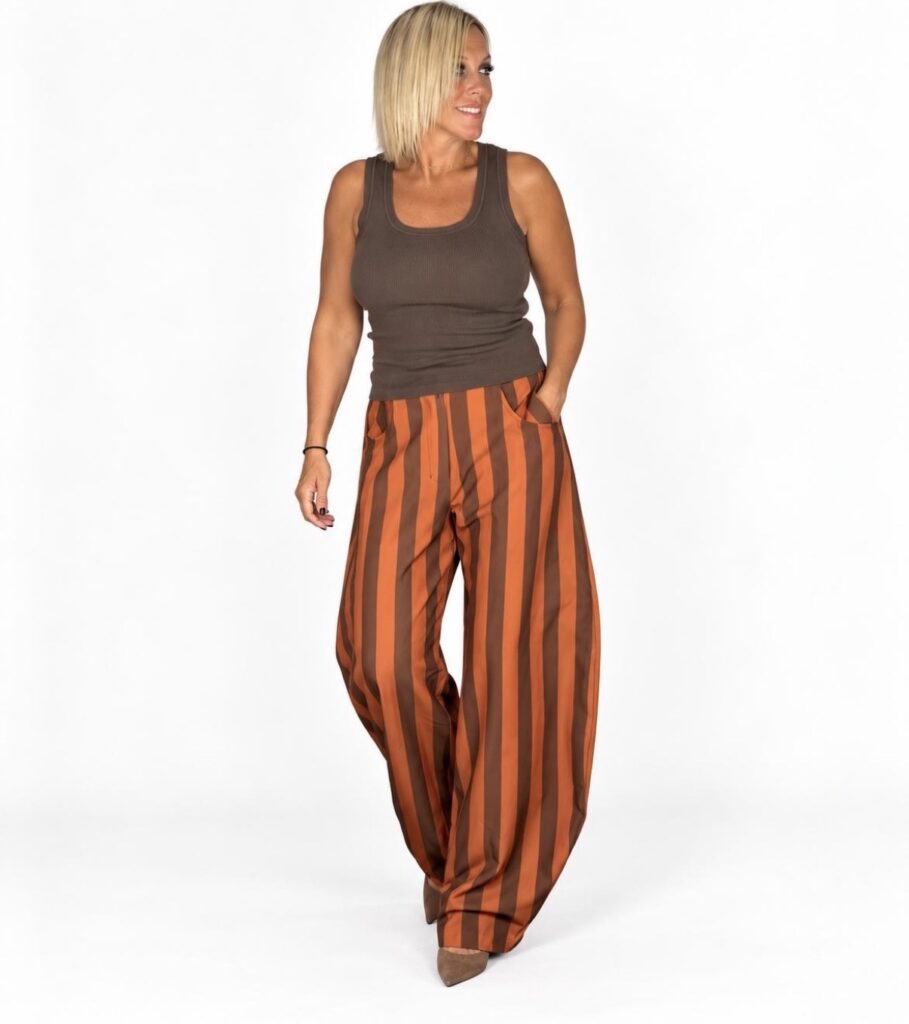 Pantalón Balloon Rayas Naranja Marrón