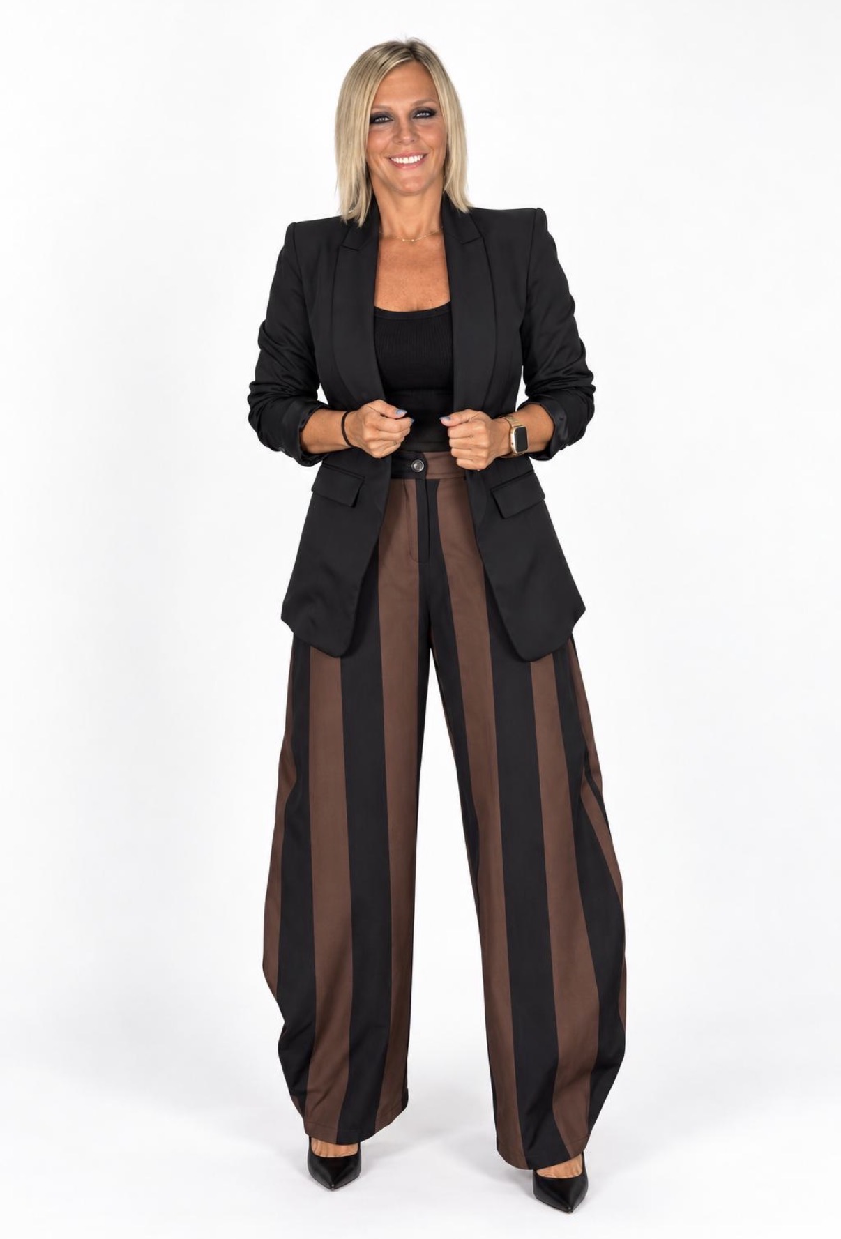Pantalón Balloon Rayas Marrón Negro