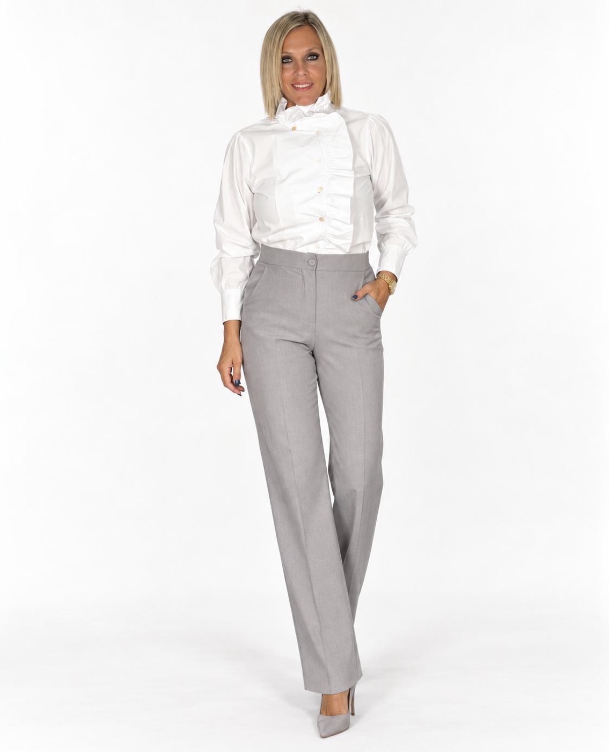 Camisa Cuello Alto Volante Blanca