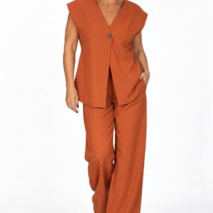 Conjunto Chaleco Oversize y Pantalón Teja Botón