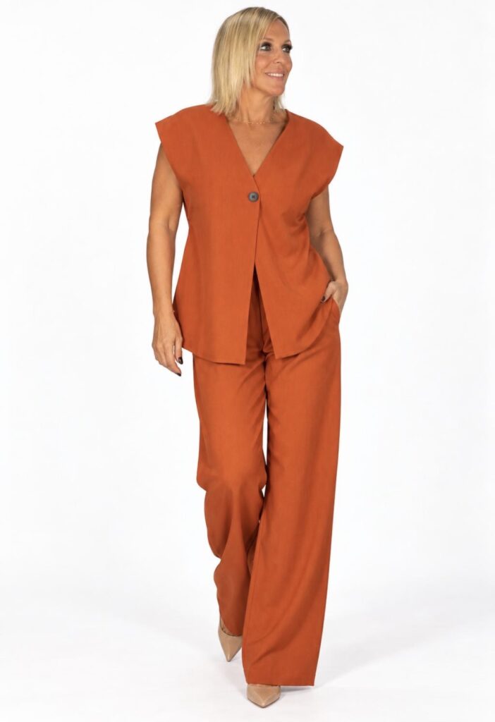 Conjunto Chaleco Oversize y Pantalón Teja Botón