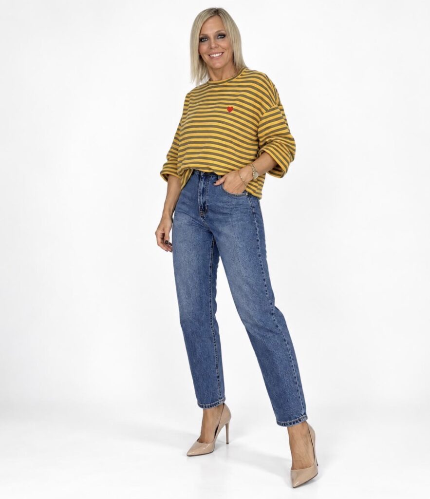 Camiseta Rayas Oversize Mostaza