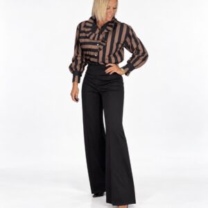 Camisa Rayas Volante Marrón y Negra