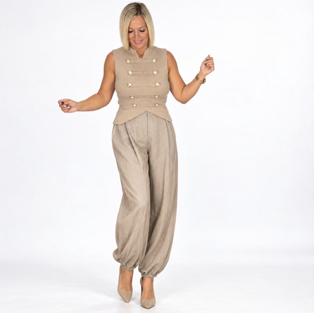 Pantalón Pinzas Bombacho Beige