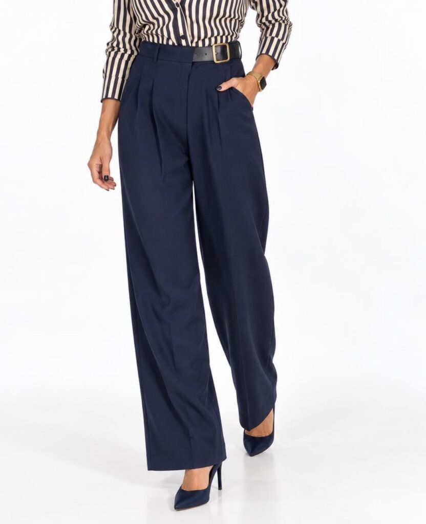 Pantalón Palazzo Cinturón Lado Azul Marino