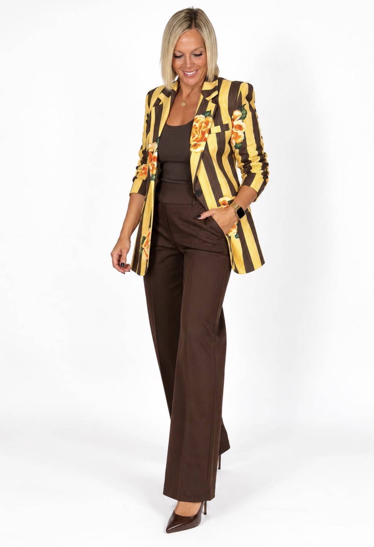 Chaqueta Rayas y Flores Amarilla
