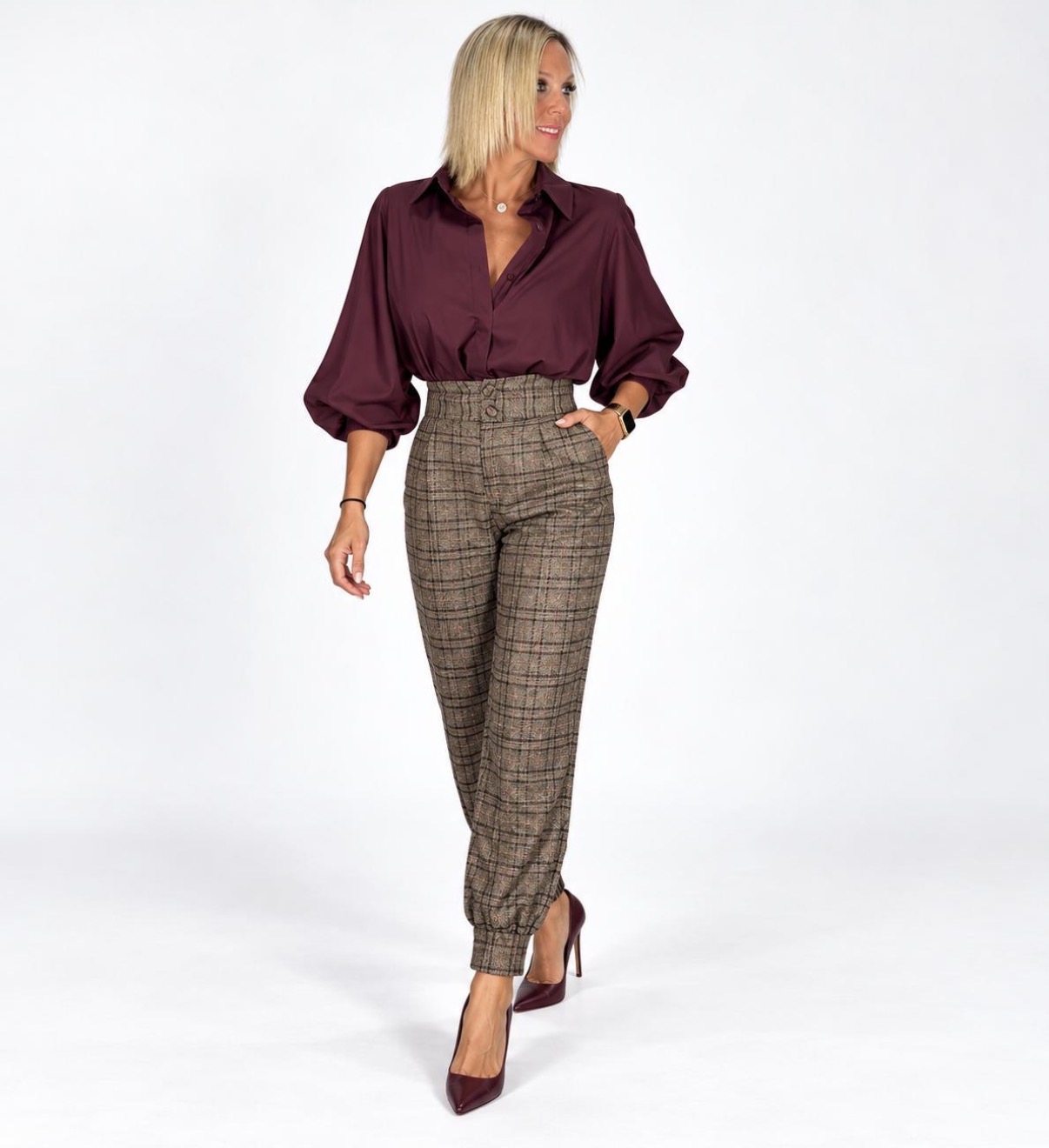 Pantalón Cuadros Morados Bombacho
