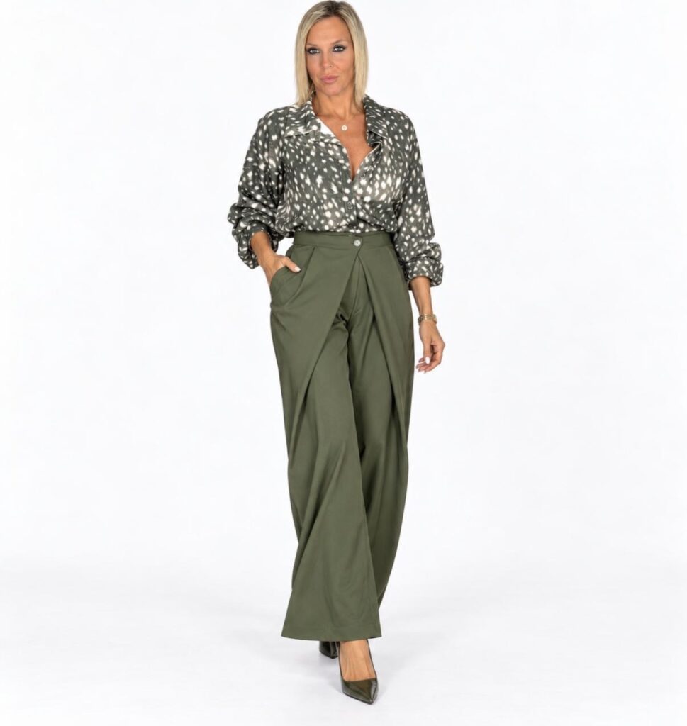 Pantalón Palazzo Verde Kaki Cruzado